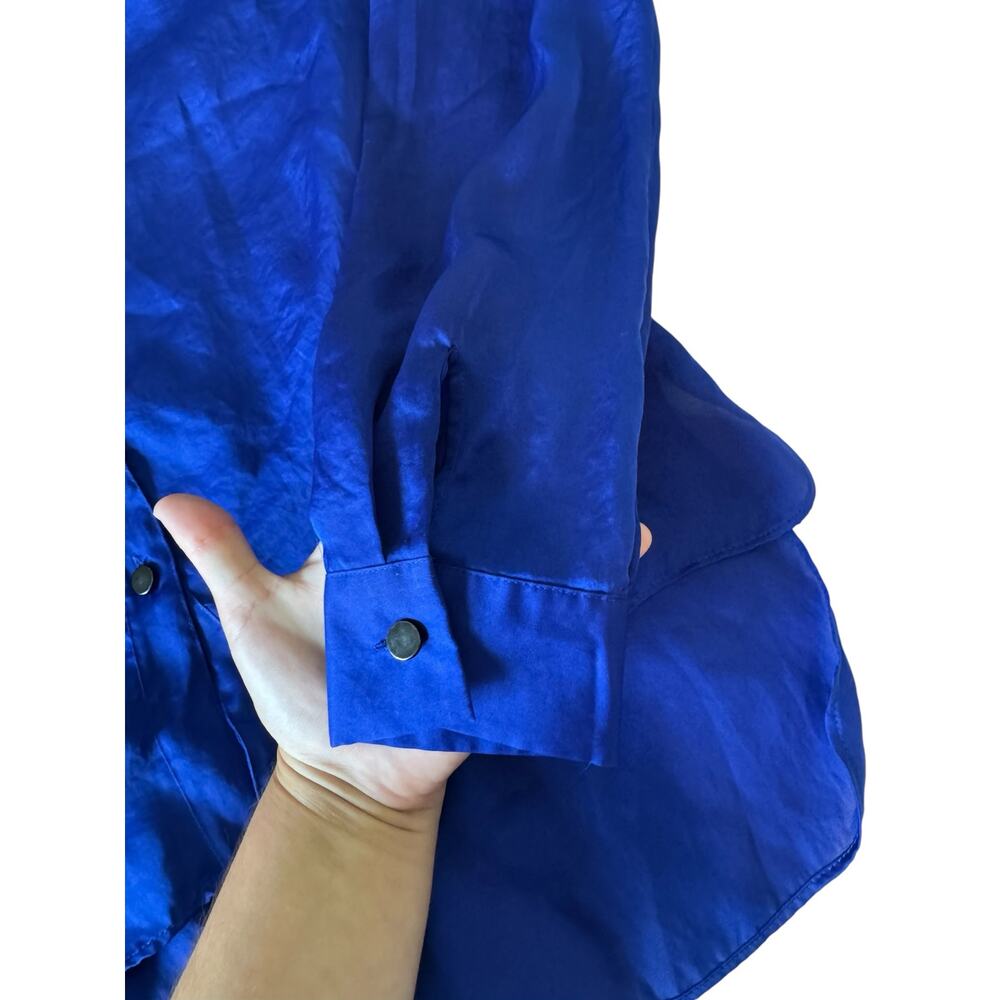 Kenneth Cole NY Blue Satin Blouse Women’s Small Button Front Long Sleeve Shirt - Picture 4 of 9